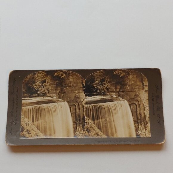Antique Stereograph Victorian Scene "Minnehaha Falls Watkins Glen N.Y" 1902 - Picture 1 of 5